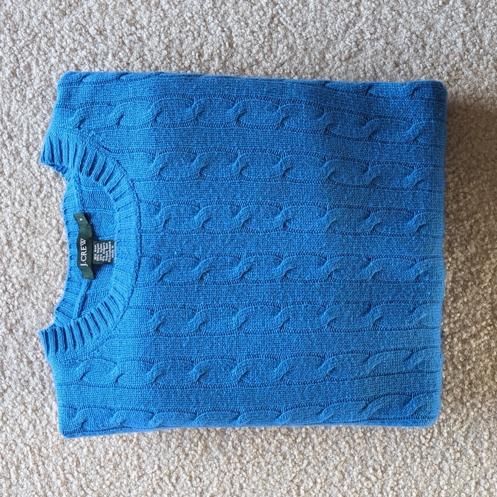 J.Crew Blue Cable Wool/Cashmere Sweater, Men's Size M
